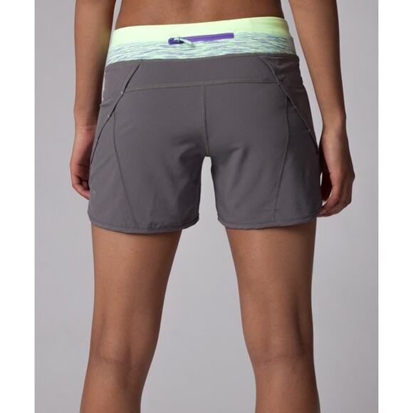 Lululemon Ivivva Slate & Faded Zap Fresh Teal Relay Racer Shorts Swift - Picture 3 of 7